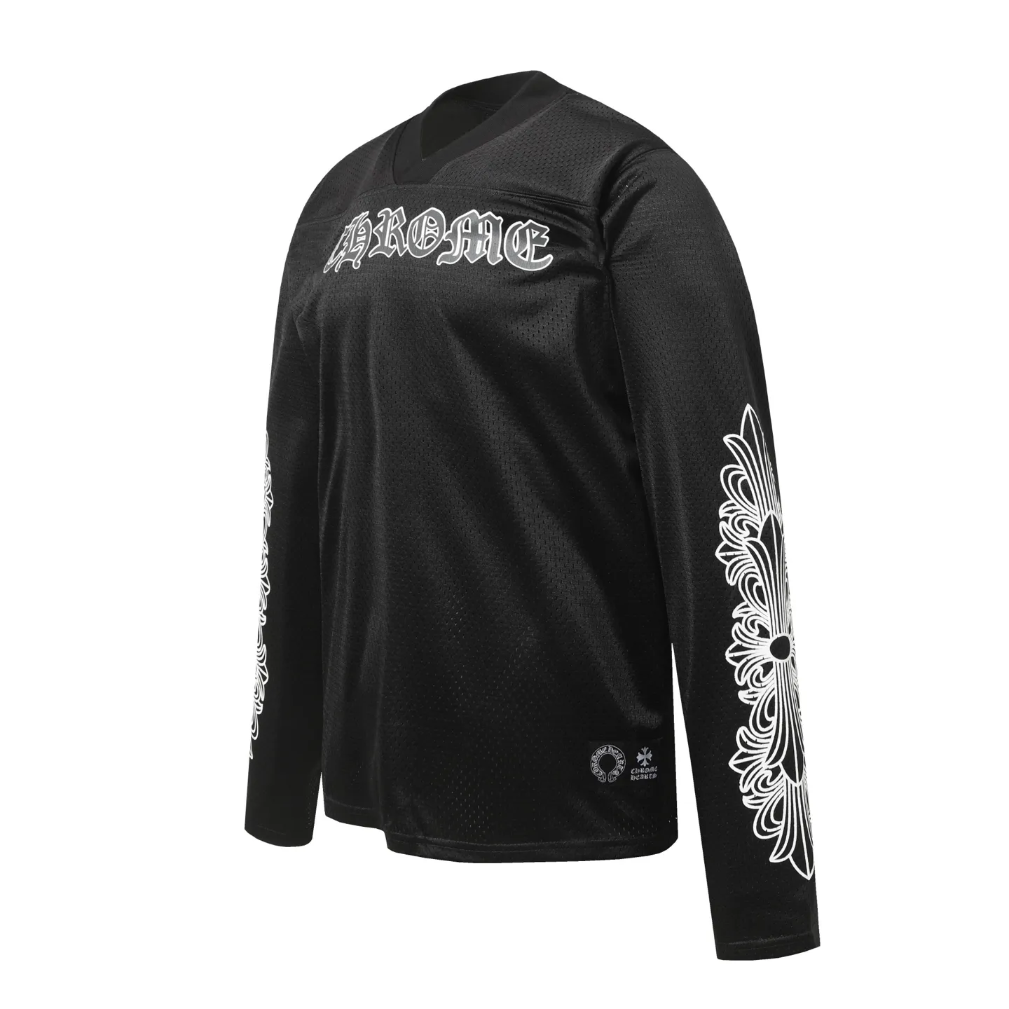 P190 Chrome Hearts CH Chrome Hearts popular Sanskrit printed mesh double-layer ice hockey jersey sports suit. Uses direct injection imported machine printing. All hardware and accessories are milled and customized. Correct configuration. Black 2025 Chrome Hearts authentic packaging. 280 grams of custom-dyed double yarn cotton. Large version. Loose and stylish. Different from lower versions. Slim and long version with upper body and hips. 100% commitment: top quality. Not fast food. The highest version on the market. Top quality - different from ordinary versions on the market. If you care about quality, you should also respect the price. Absolutely 0 after-sales service and 0 return rate so far. It’s hard not to love the style - 280g double yarn cotton custom dyed fabric - Correct high-density main mark, washed tag, hand-sewn